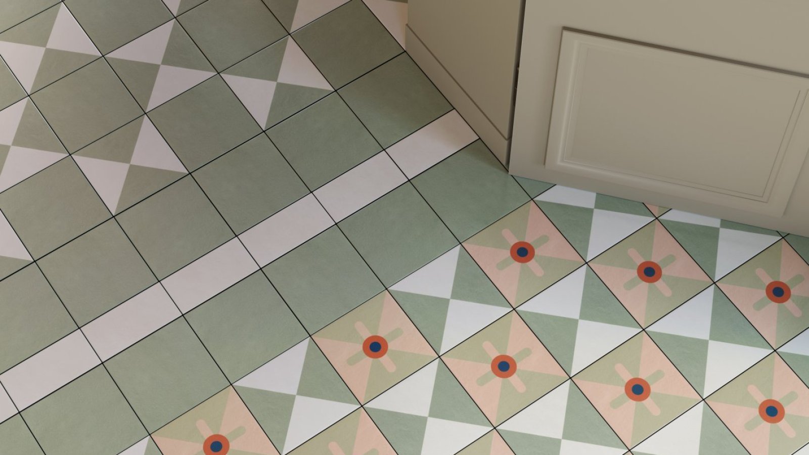 Mattonelle Margherita von Mutina, gemischte Muster auf Boden und Wand