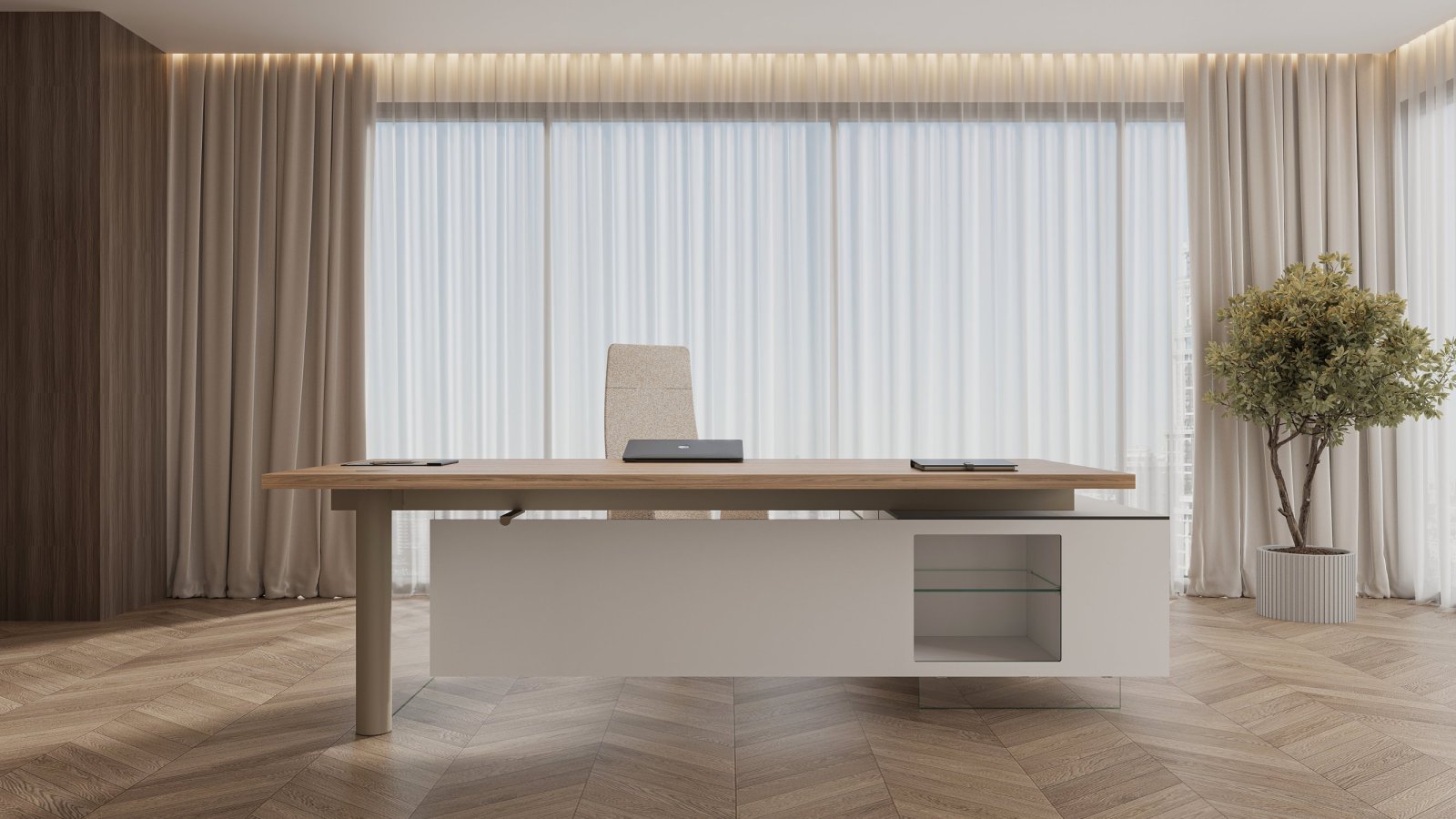 Moderner Chefschreibtisch Cloud von Codutti mit Platte aus gehärtetem Glas