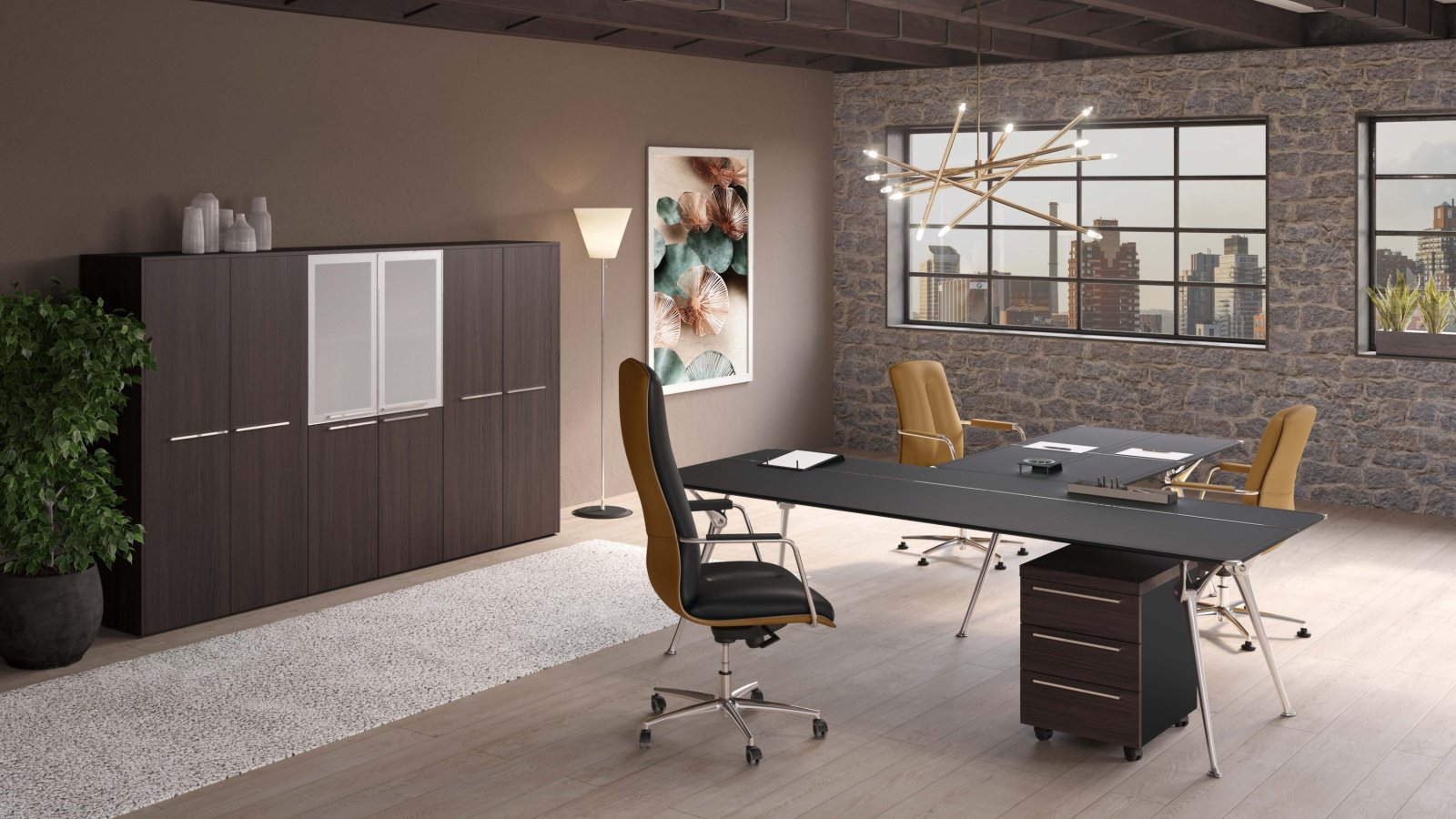 Designer-Schreibtisch Genesis von Codutti mit Platte in Eiche Wengé