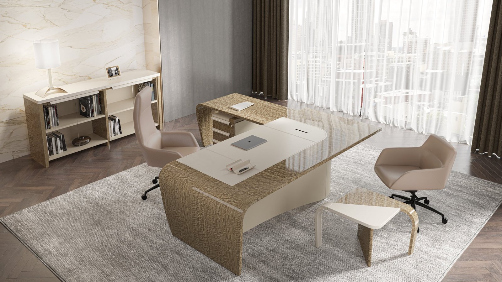 Designer-Schreibtisch Mithos von Codutti in der Seitenansicht