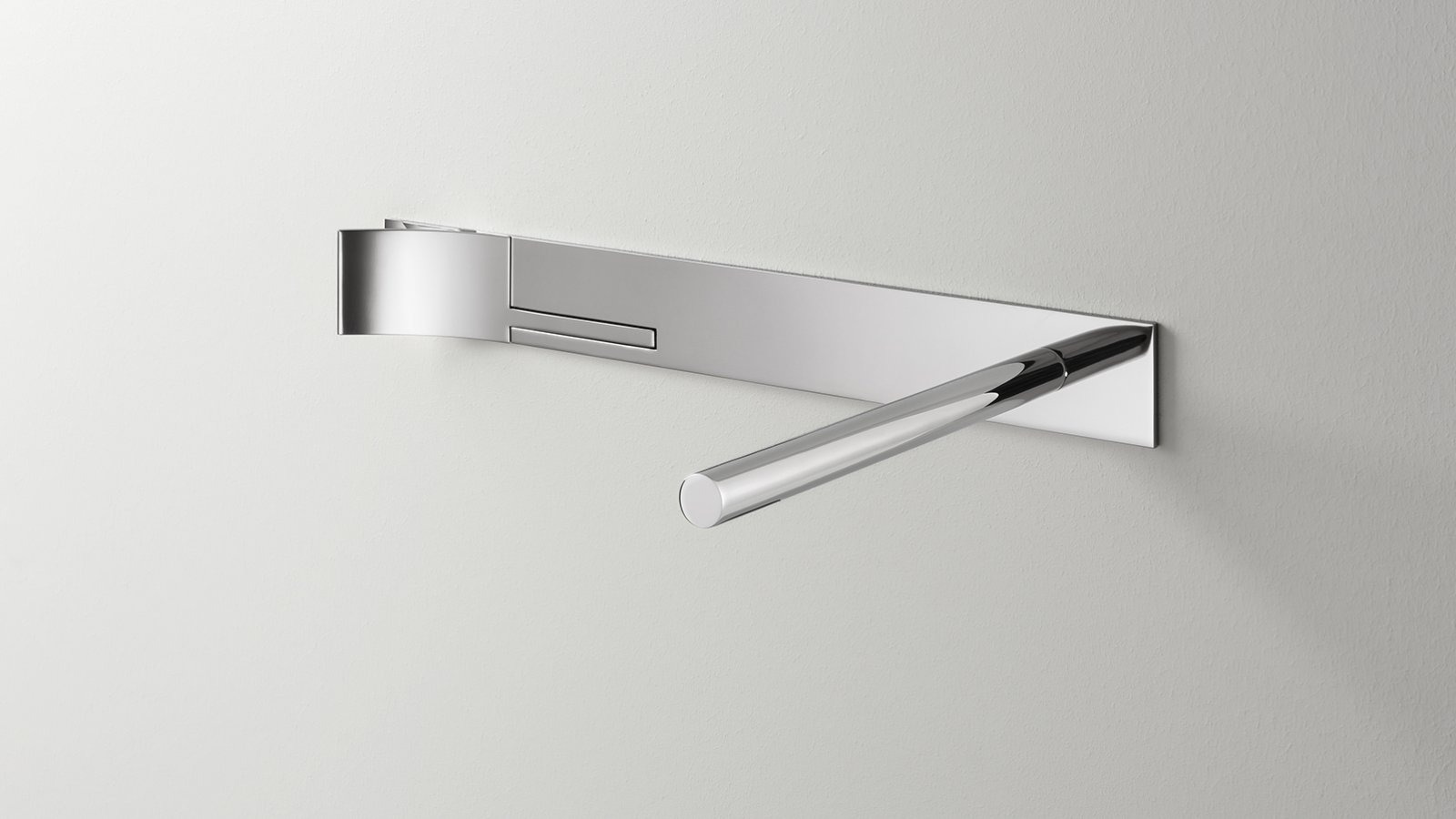 Detail des Cut Plus Wandmischers in poliertem Edelstahl