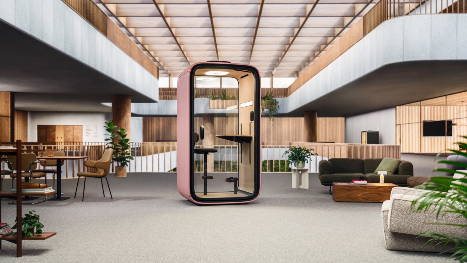 Framery One Pod mit Sitz-Steh-Schreibtisch im deutschen Büro