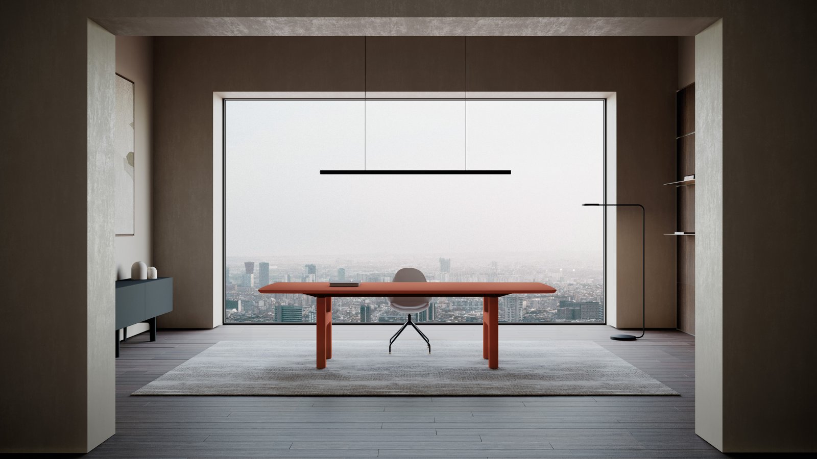 Hito Chefschreibtisch von IVM Office mit Nussbaumplatte und mattschwarzen Beinen
