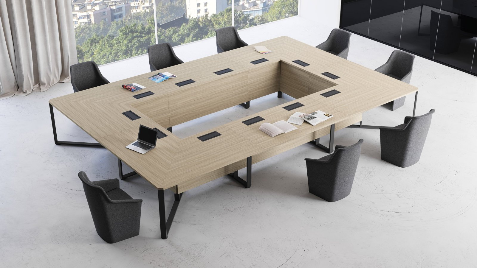 Besprechungsraum mit I-Meet-Tisch, Kredenz und Pult von Las Mobili