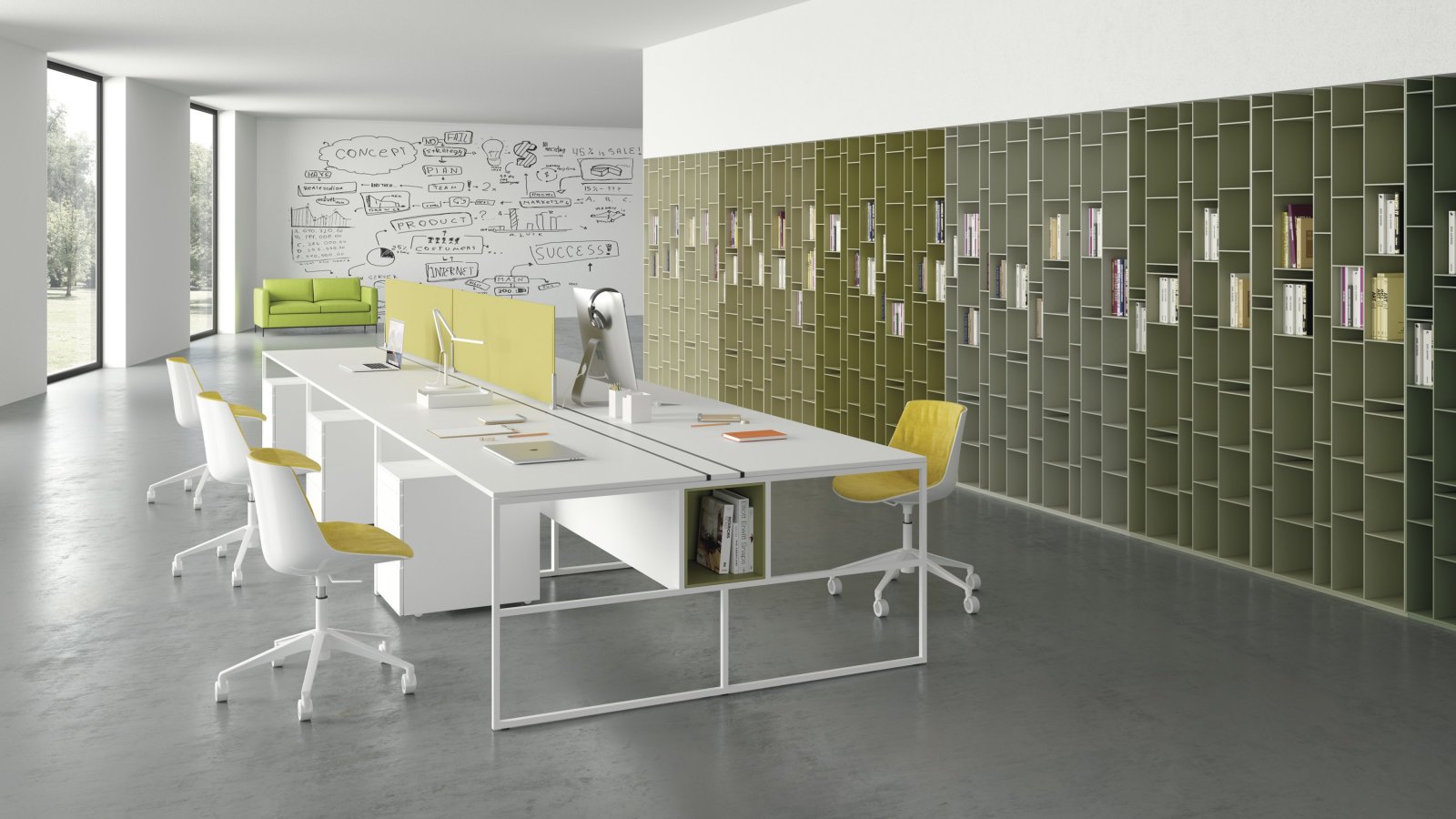 Arbeitsplätze 20.Venti von MDF Italia mit Stahlgestell 20 mal 20 mm