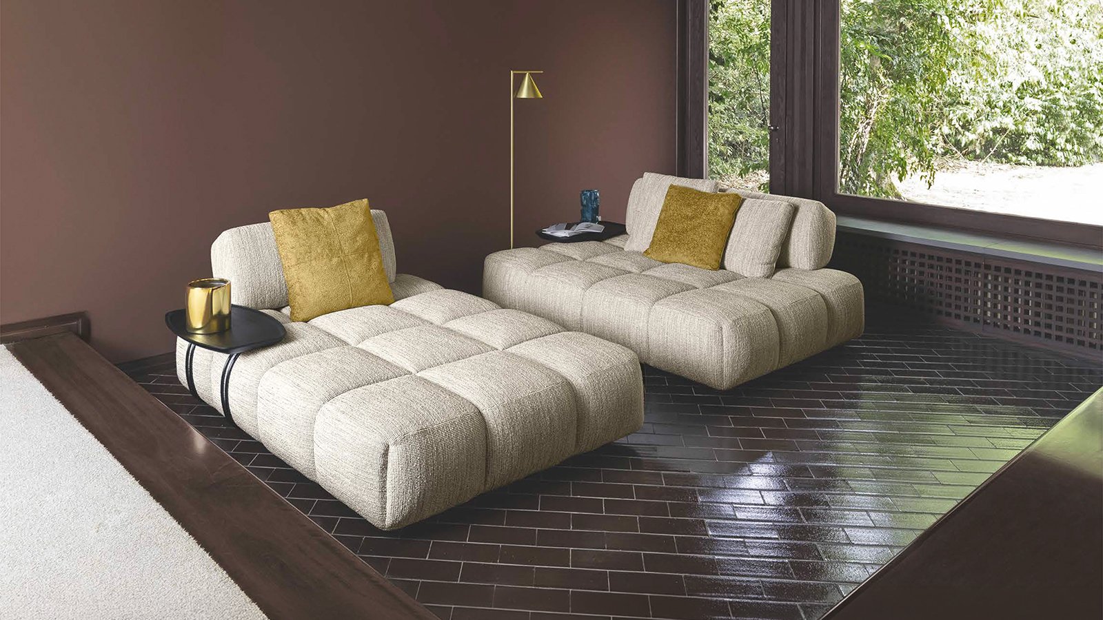 Qubik von Flexteam, gerades Sofa mit Sitzfläche aus gerundeten Würfeln