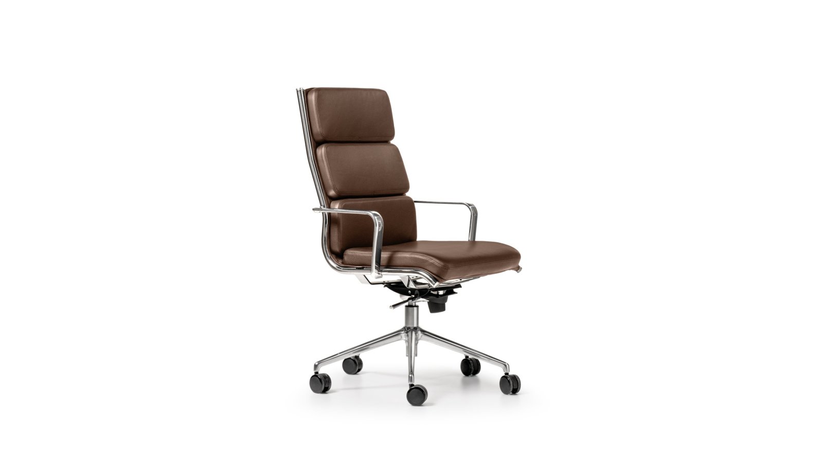 Chefsessel The Season Comfort von Quinti in schwarzem Leder mit hoher Lehne und 5-Stern-Fuss