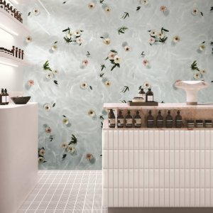 Duschwand mit Designkeramik Paper41 und 1 mm Fuge