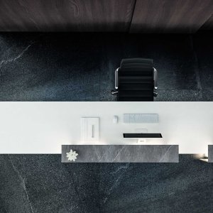 45-Grad-Gehrung mit Stahlverbinder an der Lux Theke