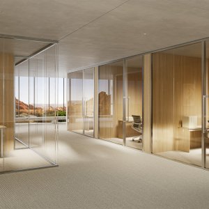 Bürotrennwand Slender von Citterio mit Aluminiumprofilen
