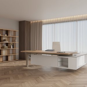 Sichtschutz aus HPL hinter dem Schreibtisch Cloud von Codutti