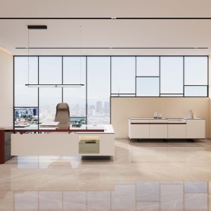 Version mit Seitenschrank des Schreibtischs Cloud, 260 × 210 cm