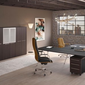 Designer-Schreibtisch Genesis von Codutti mit Platte in Eiche Wengé