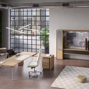 Chefbüro mit Designer-Schreibtisch Genesis, Rollanbau und Schrank von Codutti