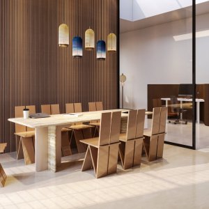Konferenztisch Ginza von Codutti mit Platte aus römischem Travertin und gerundeten Ecken