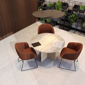 Oberfläche aus römischem Travertin des Ginza Konferenztischs aus der Nähe