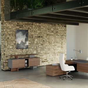 Multifunktionsanbau des Schreibtischs One mit Glasböden, PC-Fach und Taschenfach