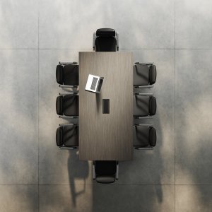 Elite Schreibtisch in Pappel Dunkel mit tragendem Container und Knieblende