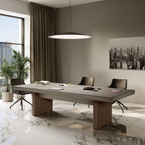 Las Mobili Jera Chefschreibtisch mit Seitenanbau — Finish Tortora 83, Frontalblende 1.600 × 800 mm, Seitenansicht