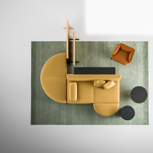 Holzparavent von Node+ mit waagrechten Lamellen auf eigenem Fuß