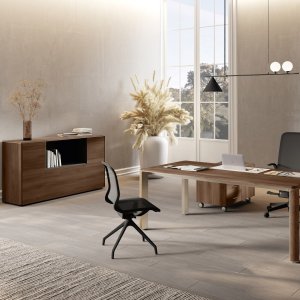 Runder Iulio-Besprechungstisch auf konischer Säule in Inox Grey