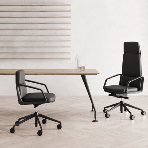 Lead-Konferenzstühle auf Eschenholz-Pyramidengestellen um einen Tisch in Frankfurt
