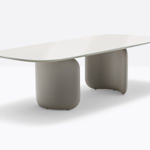 Gebogener MDF-Unterbau unter der Elinor Tischplatte