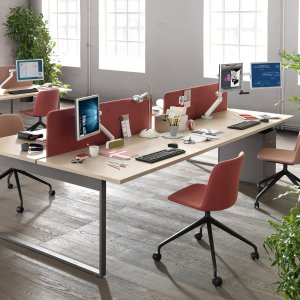 Stoffscreen zwischen zwei Pigreco Arbeitsplätzen