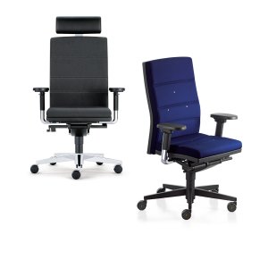 Bürodrehstuhl mr.24 von Sedus in blauem Stoff mit hoher Lehne und 3D-Armlehnen