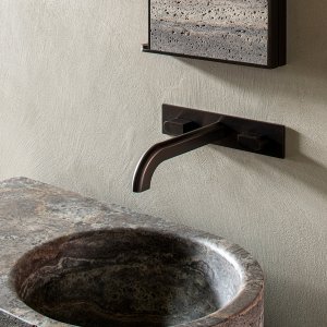 Monolithisches Sixty Waschbecken aus Travertin-Titanium-Marmor