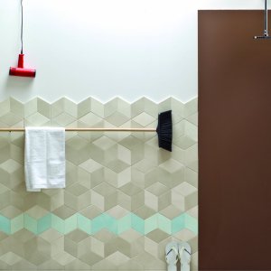 Sanitaerbereich mit Tex in White vom Boden bis zur Decke