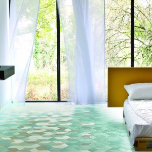 Detail der drei Garntoene einer Tex Fliese in Cream
