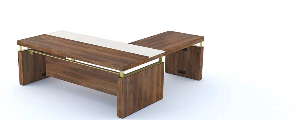 Schreibtisch mit Anbautisch und Sideboard