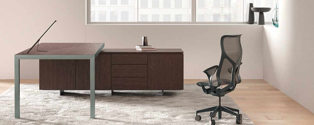 Schreibtisch mit Anbautisch und Sideboard
