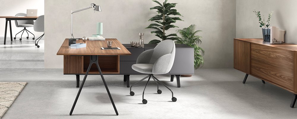 Schreibtisch mit Anbautisch und Sideboard